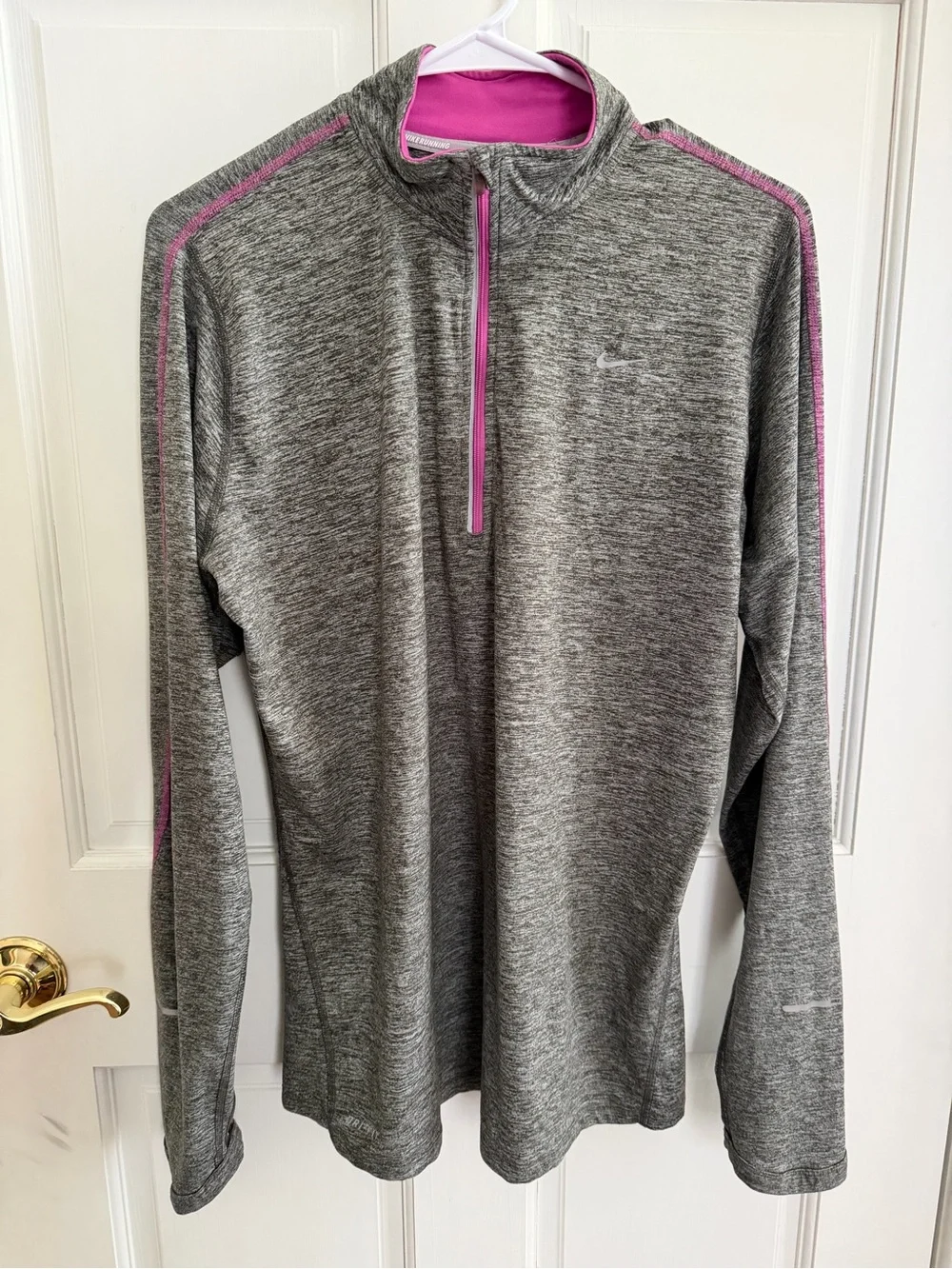 Womens NIKE ELEMENT Dri-Fit 1/4 Zip Pullover Running Top Size XL Grey/Pink